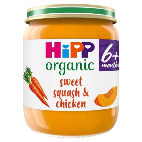HiPP Organic Sweet Squash & Chicken Baby Food Jar 6+ Months 125g, British Import (Pack of 2)