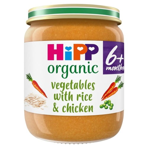 HiPP Organic Vegetables with Rice & Chicken Baby Food Jar 6+months 125g, British Import (Pack of 2)