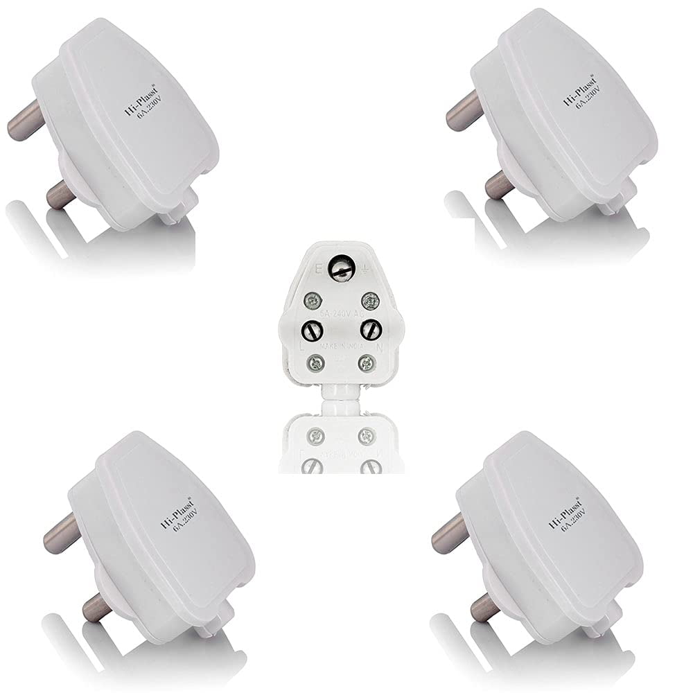 HiPlasst 6A 3Pin Plug Top Pack of 5 Heavy Duty FireResistant Electrical Plug for Iron TV Home ...