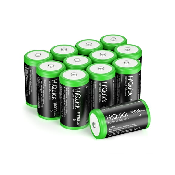 HiQuick 10000mAh D Rechargeable Batteries - 1.2V Huge Capacity Size D Battery, Ni-MH D Cell Batteries Pack of 12