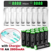 HiQuick 16x Rechargeable AA Batteries 2800mAh 1.2V NiMH with 8 Bay LCD Battery Charger for Ni-MH Ni-CD AA AAA