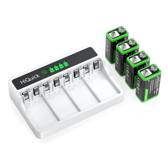 HiQuick 4-Pack 9V Rechargeable Lithium-Ion Batteries with NiMH/NiCD 9V Li-ion Battery Charger