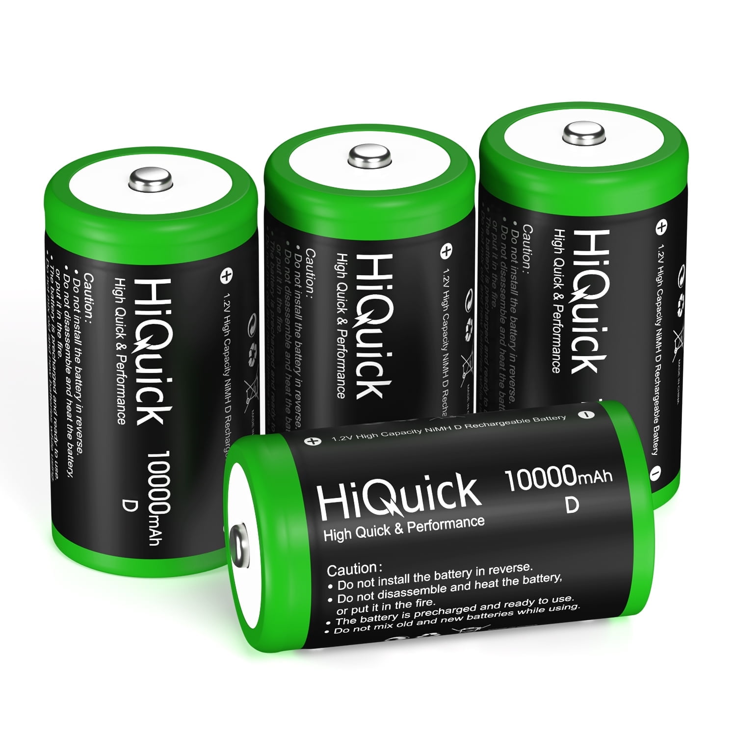 HiQuick 4 Pack D Rechargeable Batteries 10000mAh 1.2V NiMH D Size Batteries with Store Boxes