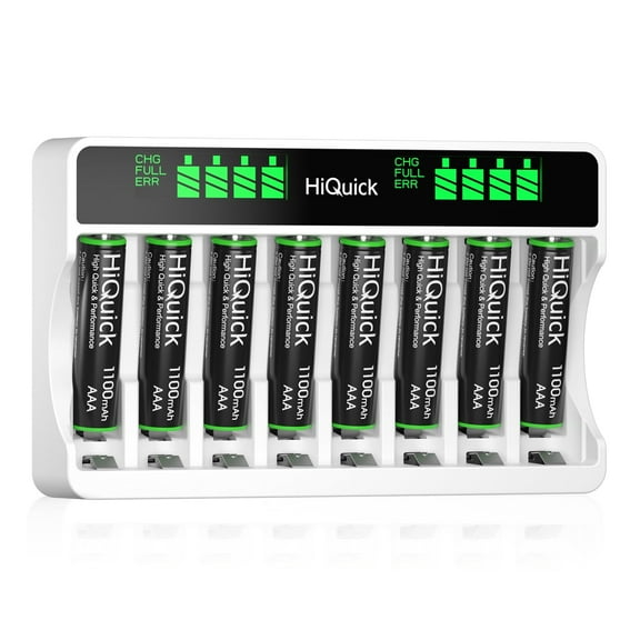 HiQuick 8-Pack 1100mAh Rechargeable AAA Batteries with Battery Charger