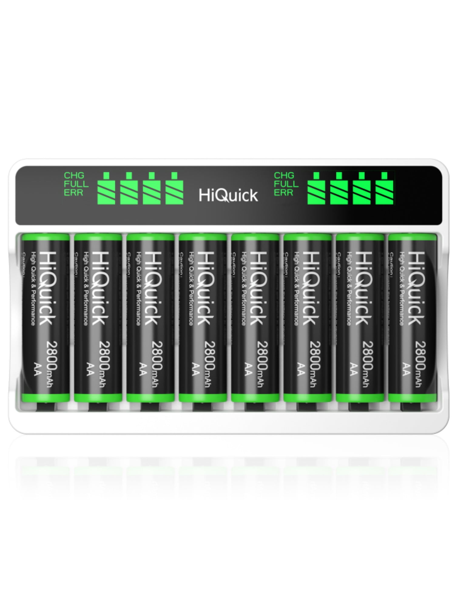 HiQuick 8 Pack AA 2800mAh Rechargeable Batteries with 8 Bay LCD Smart Battery Charger, Dual USB