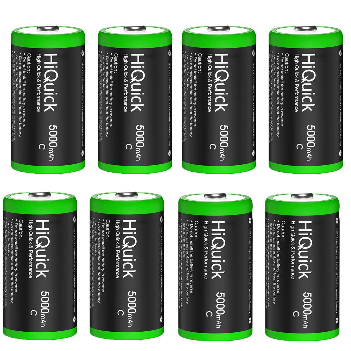 HiQuick 8Pack Rechargeable C Batteries 5000mAh 1.2 Volts NiMH Size C