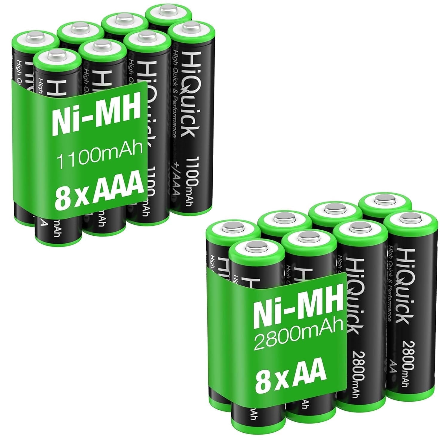 HiQuick AA AAA Batteries Combo - 8 Pack 2800mAh AA & 8 Pack 1100mAh AAA Ni-MH Rechargeable (1.2V)