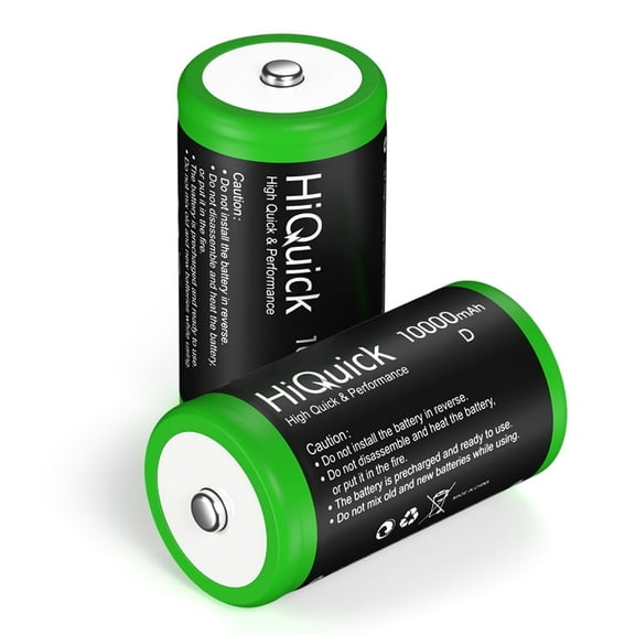 HiQuick D Cell Batteries 10,000mAh Ultra Pro Ni-MH Rechargeable D Batteries, 2-Pack