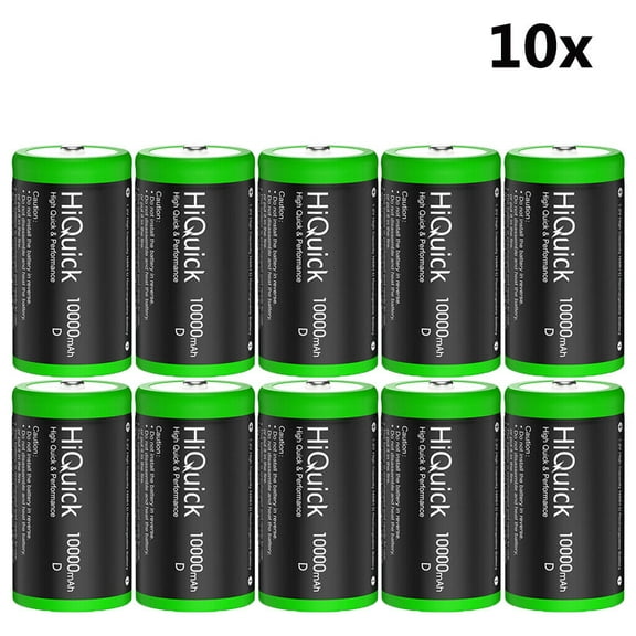 HiQuick D Rechargeable Batteries, 10000mAh 1.2V NiMH Per-Charged D Cell Long Lasting D Size Batteries with Store Boxes(10 Pack)