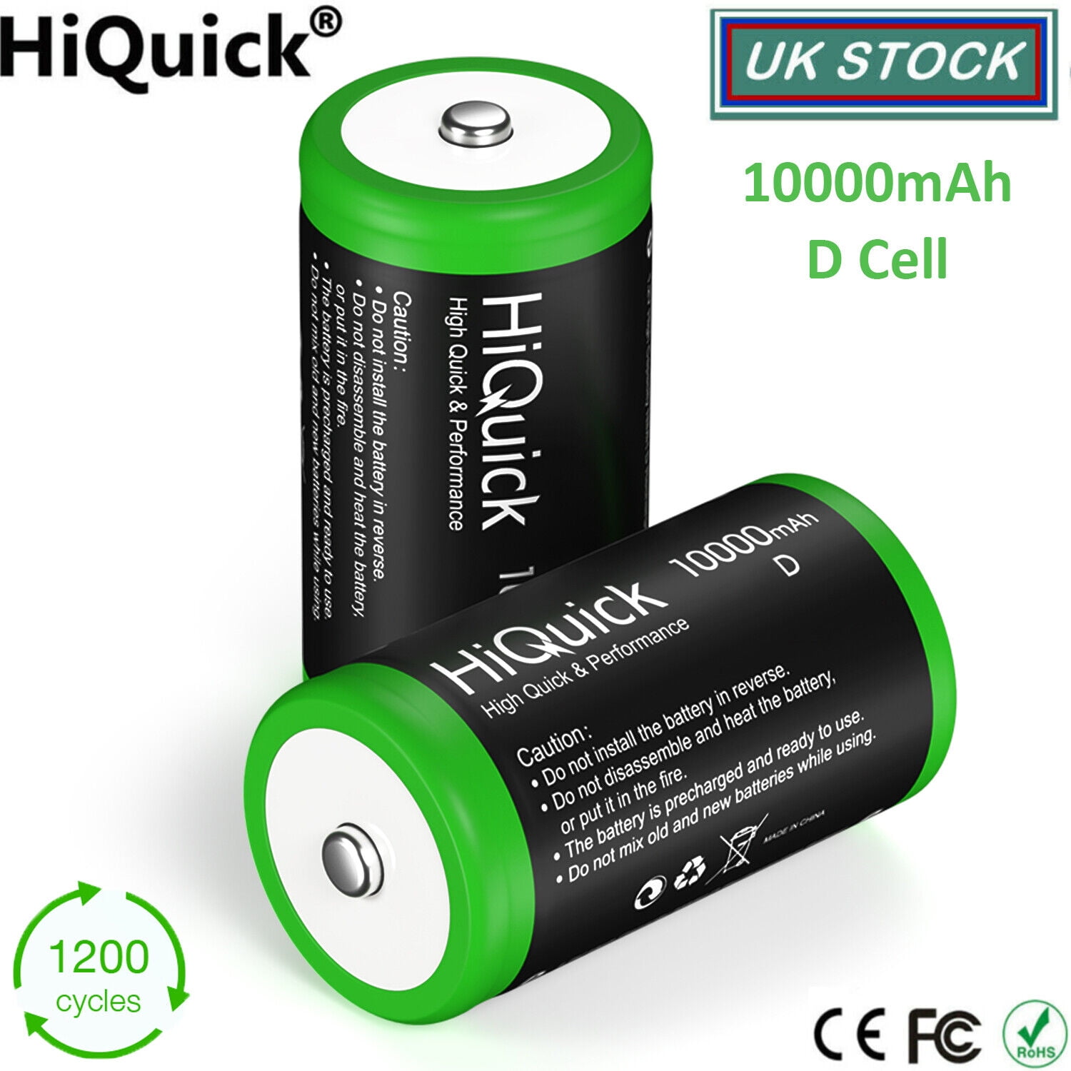 HiQuick 4-Pack Rechargeable C Batteries – 1.2V, 5000mAh High Capacity NiMH, For High/Low Drain Devices