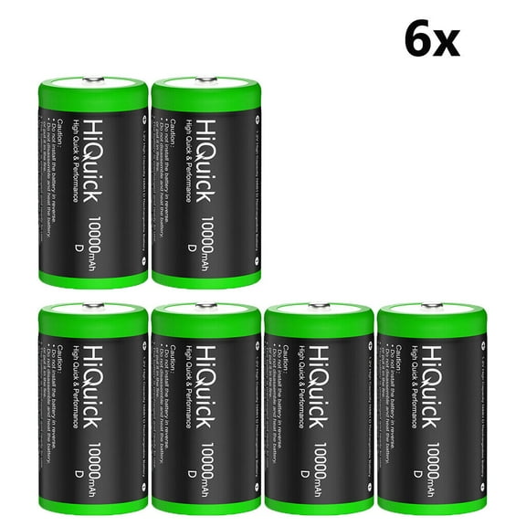 HiQuick D Rechargeable Batteries, 10000mAh 1.2V NiMH Per-Charged D Cell Long Lasting D Size Batteries with Store Boxes(6 Pack)