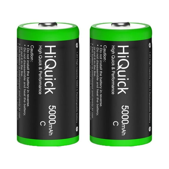 HiQuick Ni-MH C Size Rechargeable Batteries 5000mAh - 1.2V High Capacity C Batteries, Pack of 2