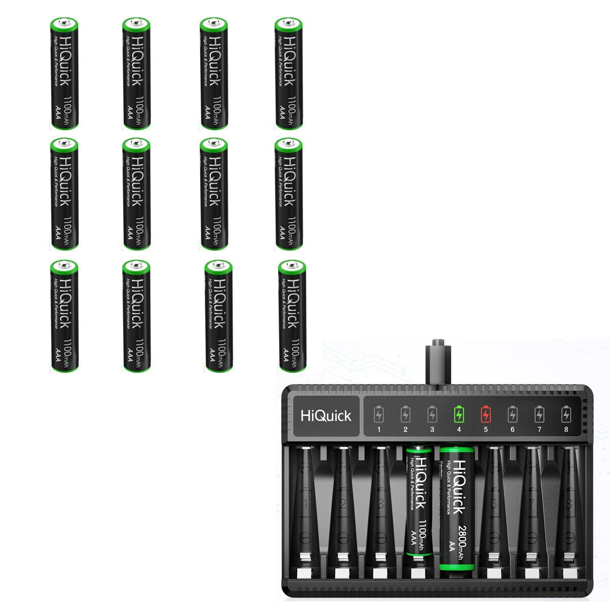 HiQuick PreCharged 1100mAh AAA Rechargeable Batteries (12 Pack) and 8