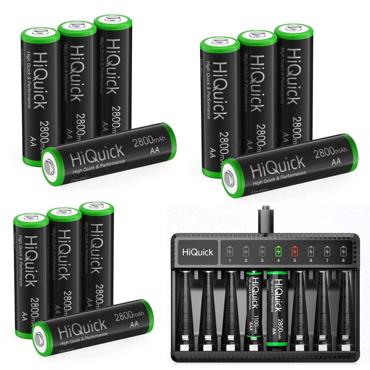 HiQuick PreCharged 2800mAh AA Rechargeable Batteries (12 Pack) and 8Bay Fast Charging AA