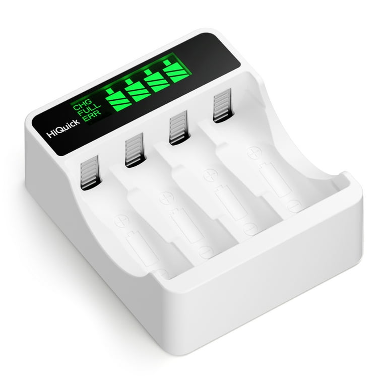 HiQuick Rechargeable AAA AA Battery Charger with LCD Independent Slots Fast Charging Micro USB Type C Input Practical Slots Design for AA AAA Ni MH