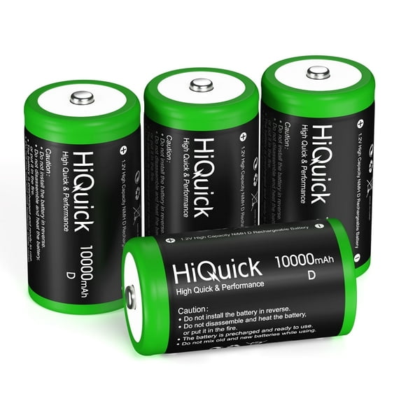 HiQuick Rechargeable D Batteries 4-Pack, 1.2V 10000mAh NiMH D-Cell Batteries with Storage Case