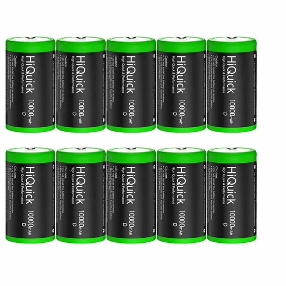 HiQuick Rechargeable D Cell Batteries 10000mAh, 10 Pack