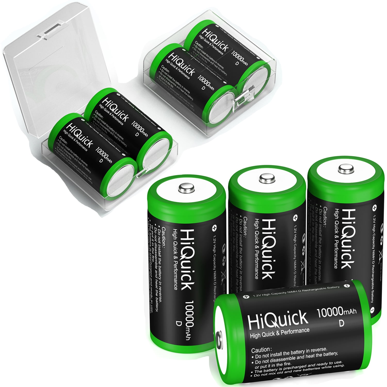 HiQuick Size D Rechargeable Batteries (8 Counts), 10000mAh D Cell NiMH