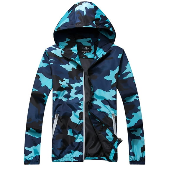 HiStreet Men's Autumn Winter Camouflage Zipup Hooded Jacket Windbreaker Outwear Coat Blue XL