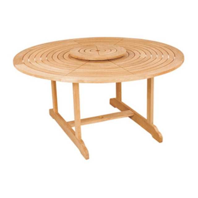 HiTeak Furniture Royal 59" Round Teak Wooden Patio Dining Table with Lazy Susan