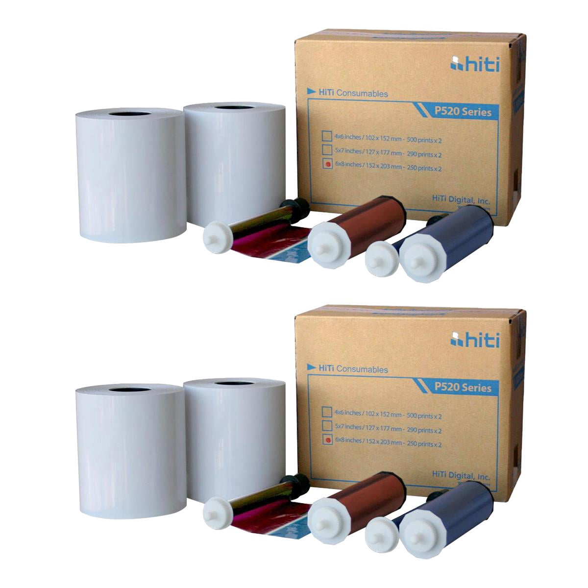 HiTi 6x8" Ribbon and Paper Case for P520 Series Photo Printers, 2 Ribbons and 2 Paper Rolls, 250 Prints Per Roll, 500 Prints per Case BUNDLE