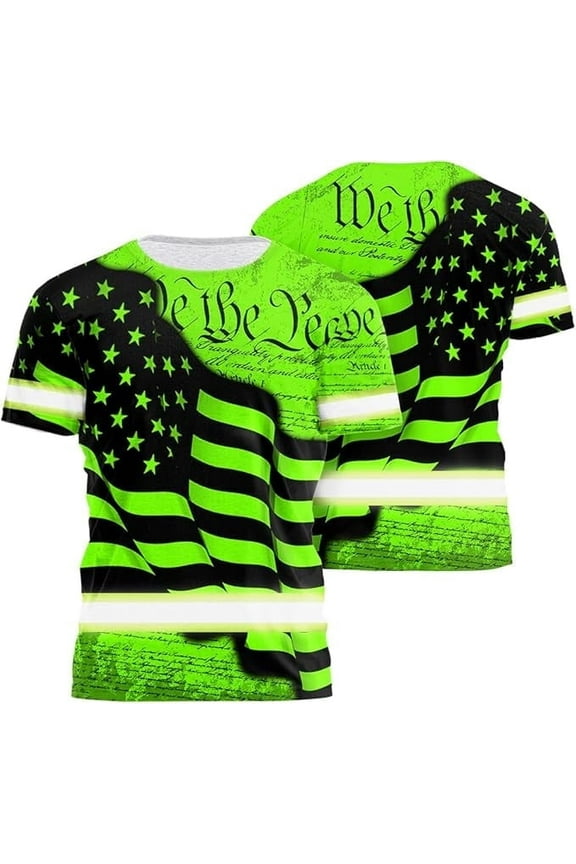 Hi Vis Shirt Reflective America Flag Patriotic Safety Workwear Breathable, M