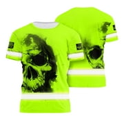 HIVIS CUSTOM Hi Vis Shirt For Men Reflective Green Neon Skull Safety Workwear for Workers, Runners, Cyclists, Truckers, Operators, Skull Lover-XL