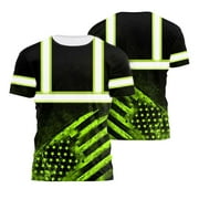 HiVis Custom High Visibility Shirt For Men Hi Vis Shirt Reflective Tapes Black Green USA Flag Hi Viz Shirt for Work & Construction Safety Workwear For Workers, Cyclists, Patriotic-M