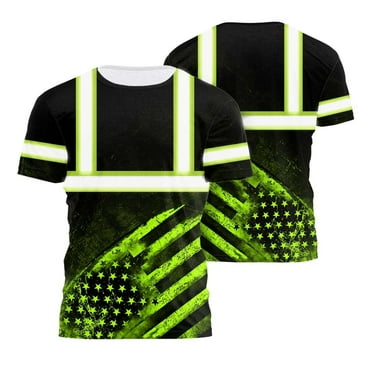 HiVis Custom High Visibility Shirt For Men Hi Vis Shirt Reflective Tapes Black Green USA Flag Hi Viz Shirt for Work & Construction Safety Workwear For Workers, Cyclists, Patriotic-L