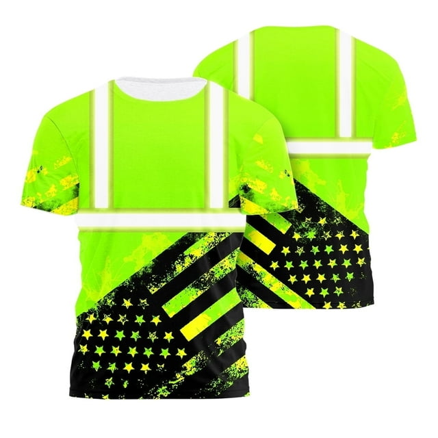 US Flag High Visibility Shirt Men Women Reflective Safety Shirt Workwear For Worker Patriotic-2XL
