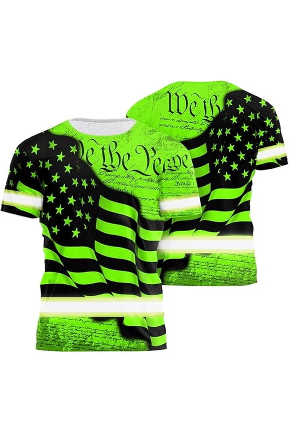 Shirt Reflective America Flag Patriotic Safety Workwear, Breathable, Size S