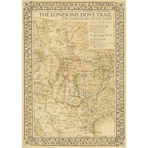 Hiamoy Western Trail Map Canvas Art Print, Rolled, 8 x 12 in