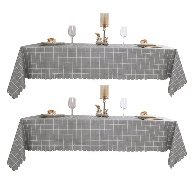 Hiasan 2-piece pack Checkered PVC Tablecloth Rectangle - 100% Waterproof Spillproof Stain Resistant Wipeable Vinyl Table Cloth for Outdoor Picnic Kitchen Dining, 54 x 120 Inch, Grey