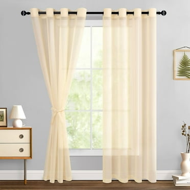 Hiasan Beige Sheer Curtains with Tiebacks-Light Filtering Contemporary Window Drapes for Living Room, Bedroom, Grommet, 52" x 84", Set of 2