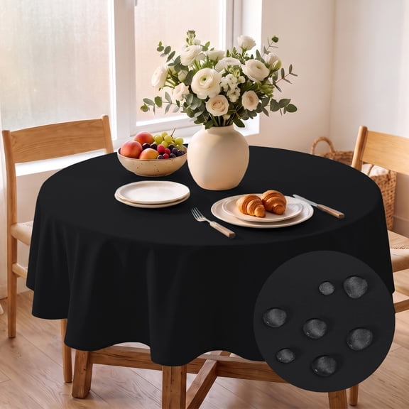 Hiasan Black Round Tablecloth 60 Inch - Outdoor Tablecloth Waterproof Stain and Wrinkle Resistant Polyester Fabric Table Cloth for Dining Room Kitchen Party Outdoor Picnic