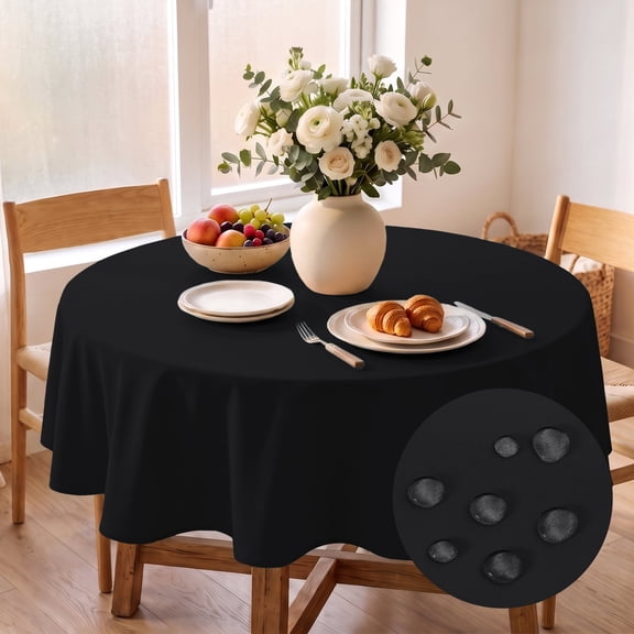 Hiasan Black Round Tablecloth 60 Inch - Outdoor Tablecloth Waterproof Stain and Wrinkle Resistant Polyester Fabric Table Cloth for Dining Room Kitchen Party Outdoor Picnic
