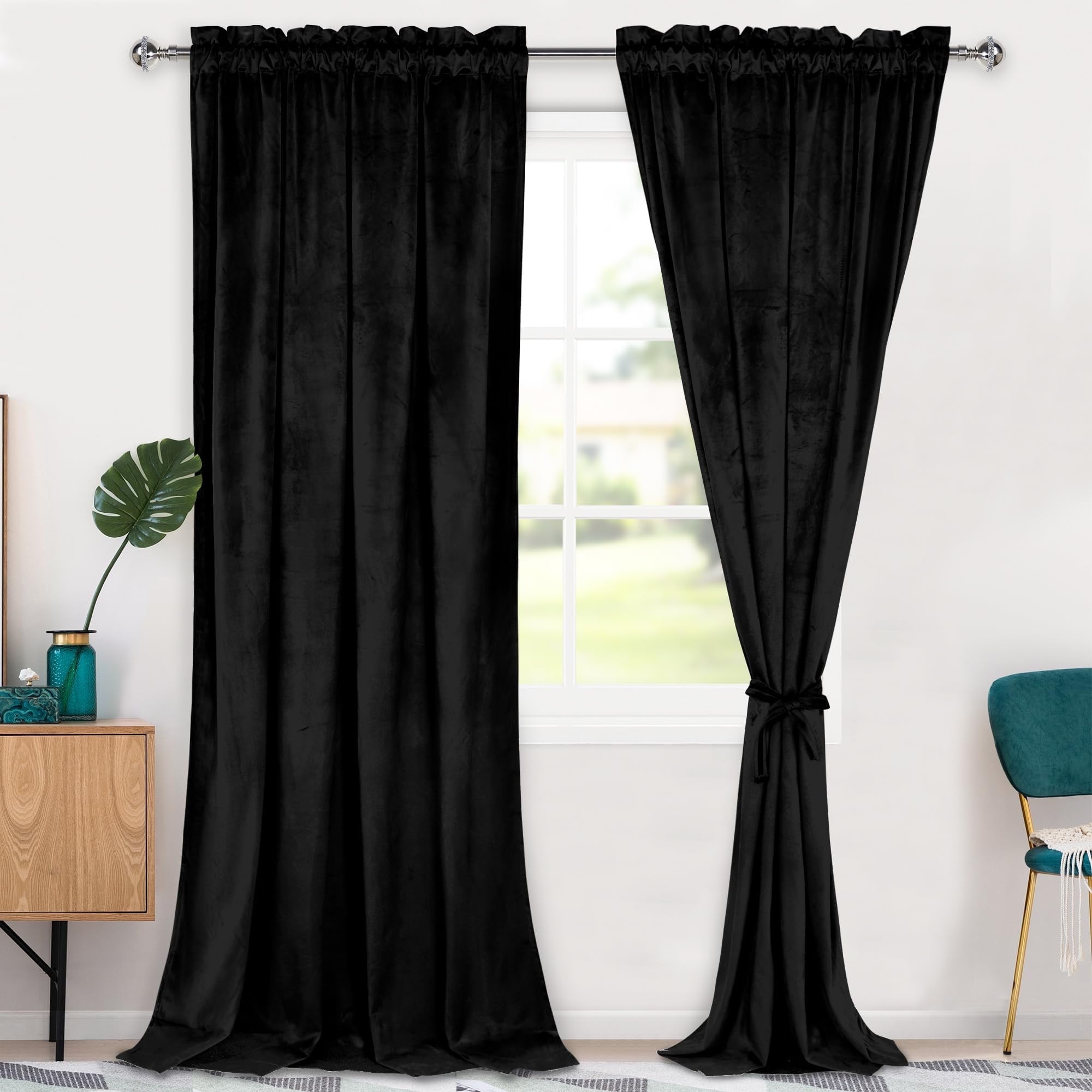 Black Velvet Grommet Blackout Indoor Window Panels 52" x 96"