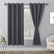 Hiasan Blackout Curtains for Bedroom, 52 x 63 Inches Length - Thermal Insulated & Light Blocking Window Curtains for Living Room, 2 Drape Panels Sewn with Tiebacks, Dark Grey