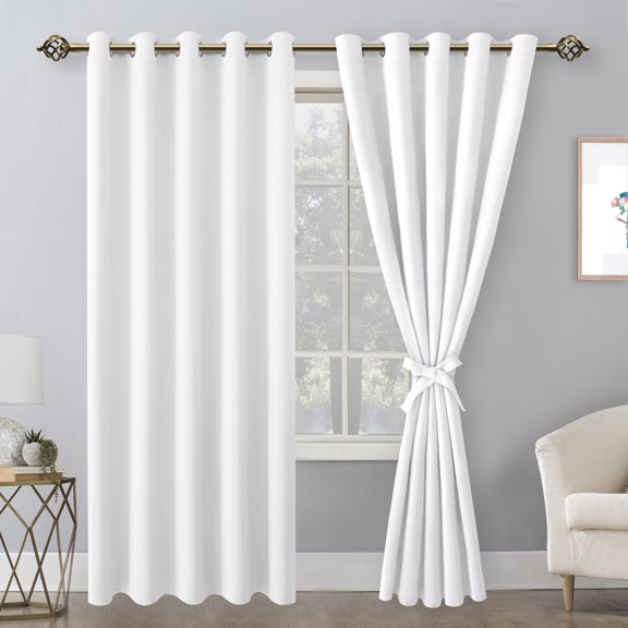 Hiasan Blackout Curtains for Bedroom, 60 x 84 Inches Long - Thermal Insulated & Energy Saving Window Curtains for Living Room, 2 Drape Panels Sewn with Tiebacks, Greyish White