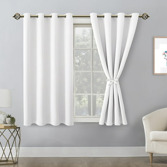 Hiasan Blackout Curtains for Bedroom - Thermal Insulated & Energy Saving Window Curtains for Living Room/Kids Room, 2 Drape Panels Sewn with Tiebacks, Greyish White, 52 x 45 Inch