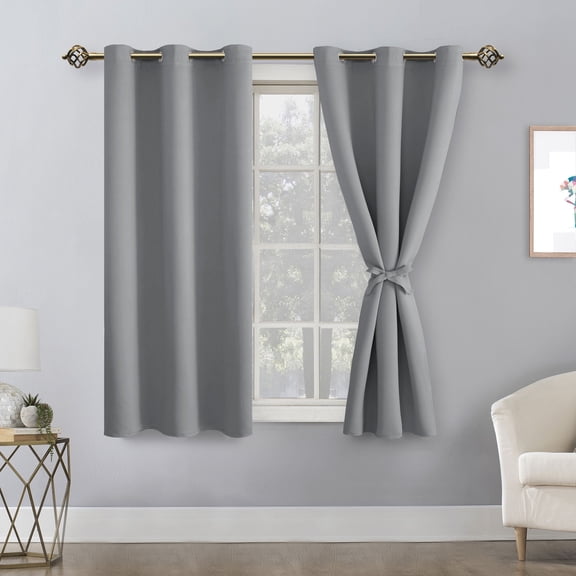 Hiasan Blackout Curtains for Bedroom - Thermal Insulated & Light Blocking Window Curtains for Living Room, 2 Drape Panels Sewn with Tiebacks, Silver Grey, 42 x 54 Inch