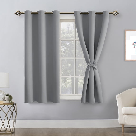 Hiasan Blackout Curtains for Bedroom - Thermal Insulated & Light Blocking Window Curtains for Living Room, 2 Drape Panels Sewn with Tiebacks, Silver Grey, 42 x 54 Inch