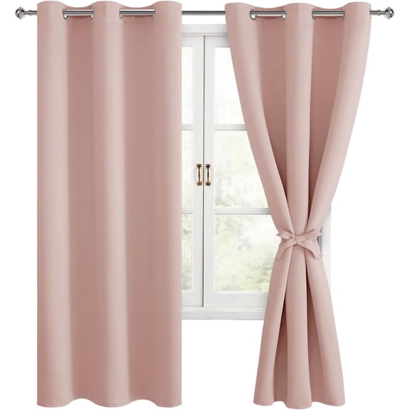 Hiasan Blackout Curtains for Bedroom - Thermal Insulated & Energy Saving Window Curtains for Living Room, 2 Drape Panels Sewn with Tiebacks, Blush Pink, 42 x 63 Inch