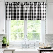 Hiasan Black and White Buffalo Plaid Kitchen Valance Curtains, - Semi Sheer Rod Pocket Checkerd Cafe Valance for Farmhouse Window, 52" x 18", 1P