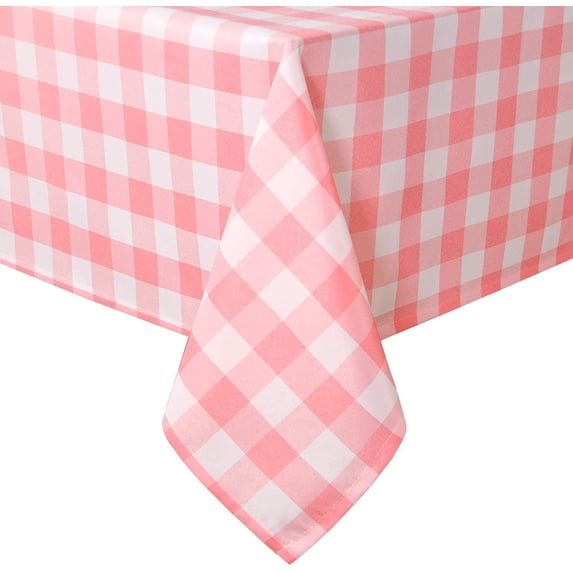 Hiasan Buffalo Plaid Tablecloth Rectangle, 54 x 80 Inches - Waterproof & Washable Polyester Fabric Checkered Table Cover for Dining, Outdoor Picnic and Party (Pink and White)