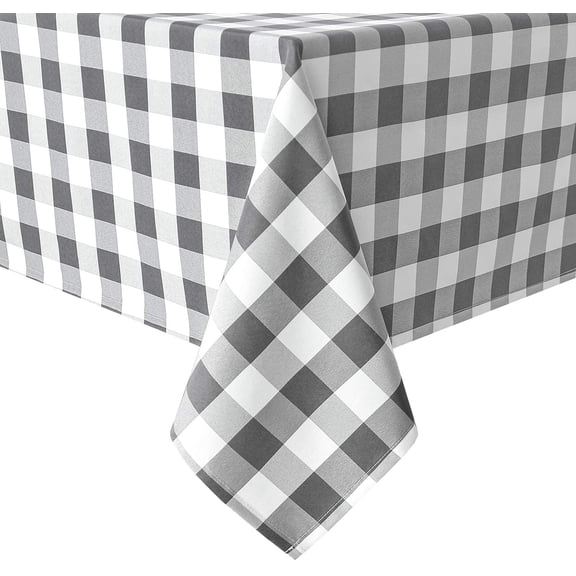 Hiasan Buffalo Plaid Tablecloth Rectangle, 60 x 102 Inches - Waterproof & Washable Polyester Fabric Checkered Table Cover for Dining, Outdoor Picnic and Party, Grey and White