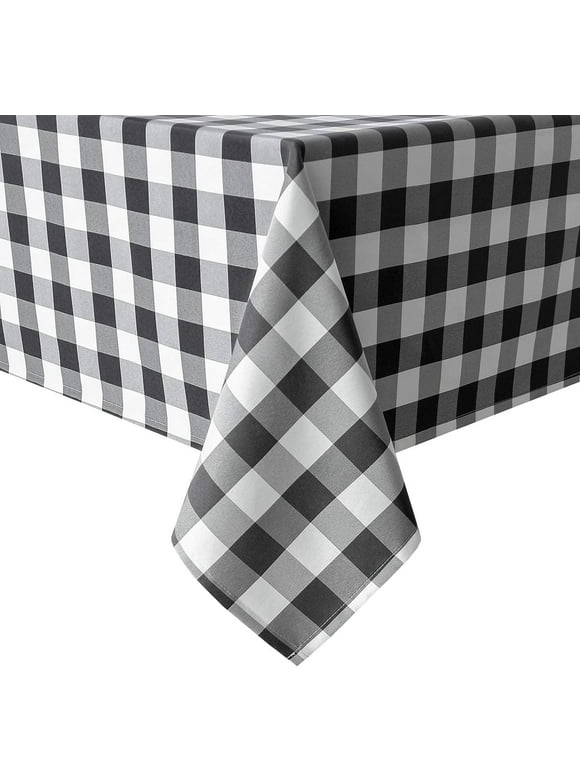 Hiasan Buffalo Plaid Tablecloth Rectangle, 60 x 84 Inches - Waterproof & Washable Polyester Fabric Checkered Table Cover for Dining, Outdoor Picnic and Party (Black and White)