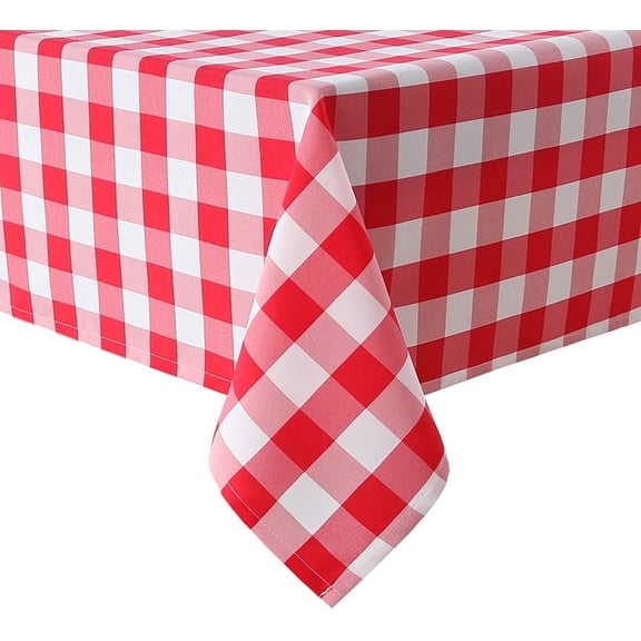 Hiasan Buffalo Plaid Tablecloth Rectangle, 60 x 84 Inches - Waterproof & Washable Polyester Fabric Checkered Table Cover for Dining, Outdoor Picnic and Party (Red and White)