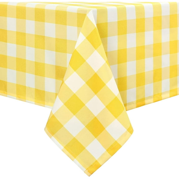 Hiasan Buffalo Plaid Tablecloth Rectangle, 60 x 84 Inches - Waterproof & Washable Polyester Fabric Checkered Table Cover for Dining, Outdoor Picnic and Party (Yellow and White)