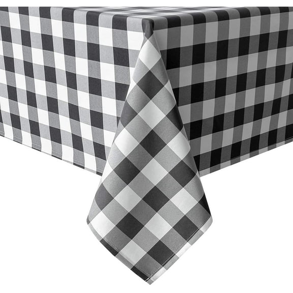 Hiasan Buffalo Plaid Tablecloth Square, 54 x 54 Inches - Waterproof & Washable Polyester Fabric Checkered Table Cover for Dining, Outdoor Picnic and Party (Black and White)